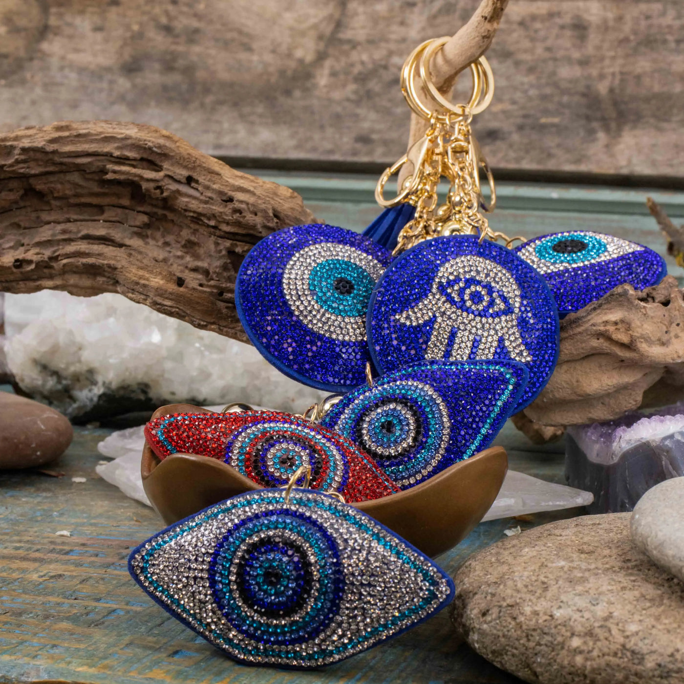Evil Eye & Hamsa Rhinestone Keychain Collection