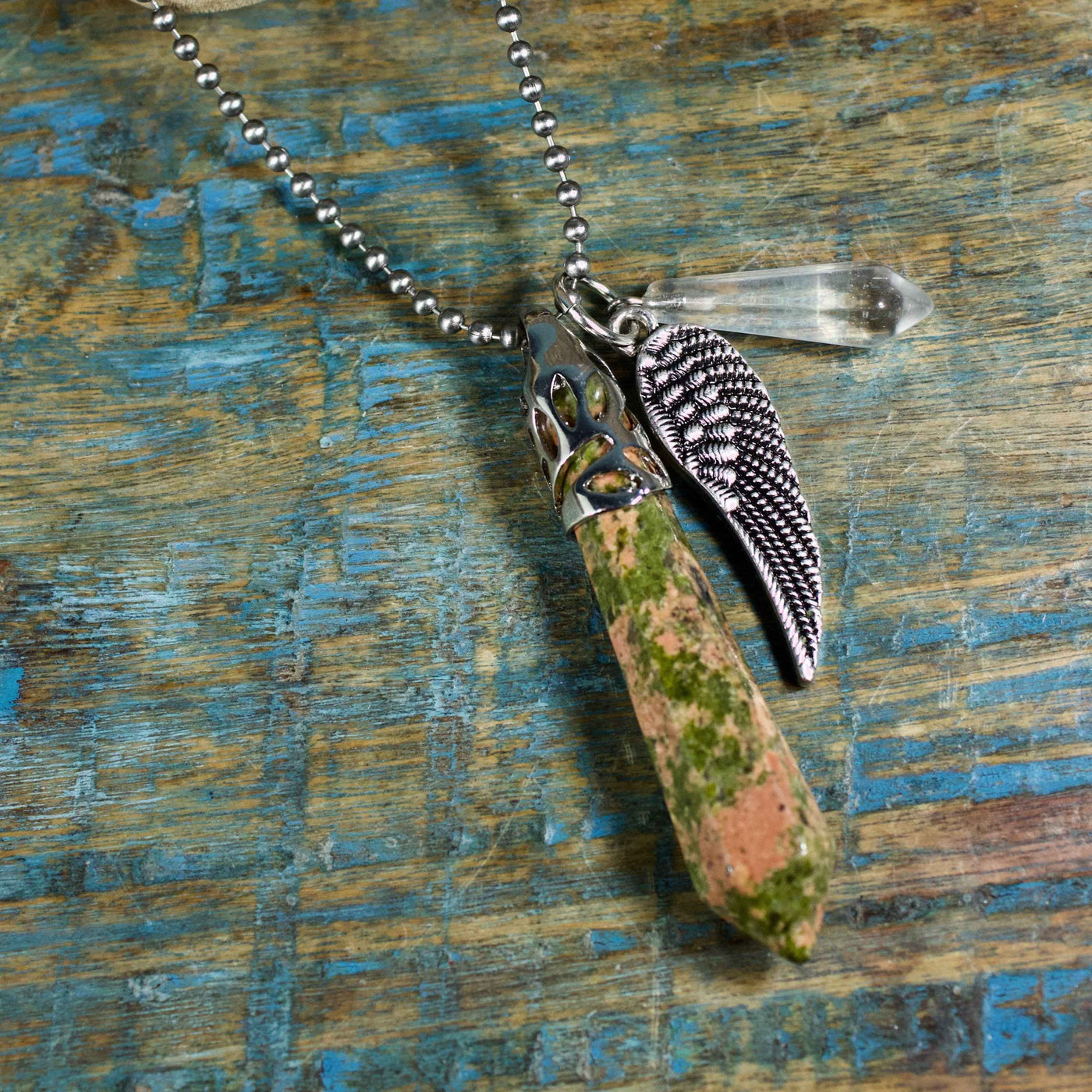 Unakite Guardian Stones Necklace, Large Point