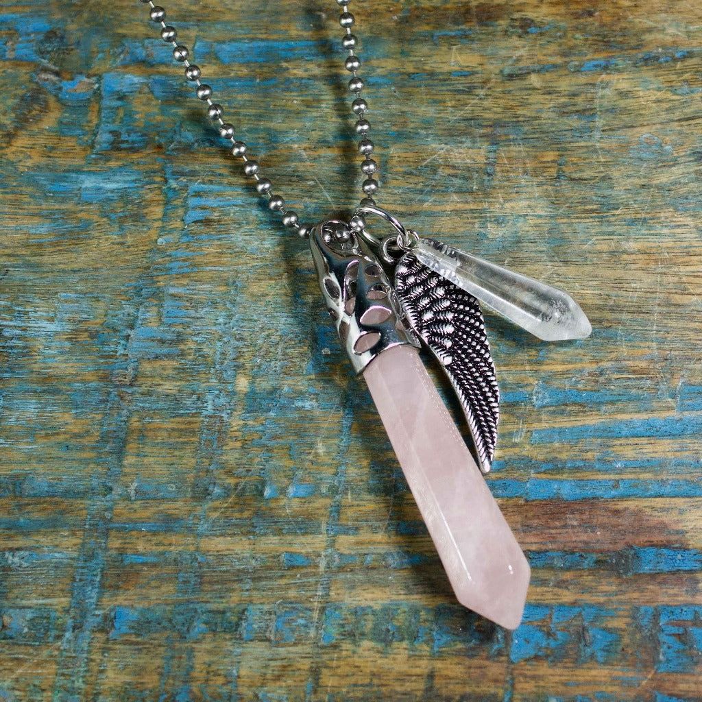 Rose Quartz Guardian Stones Necklace, Large Point