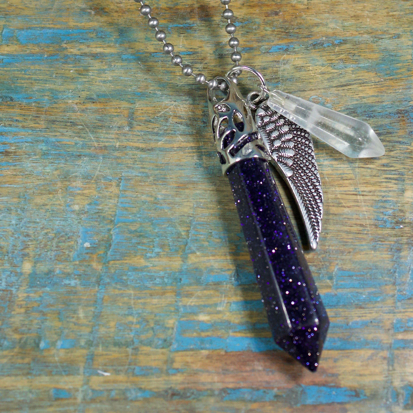 Blue Goldstone Guardian Stones Necklace, Large Point