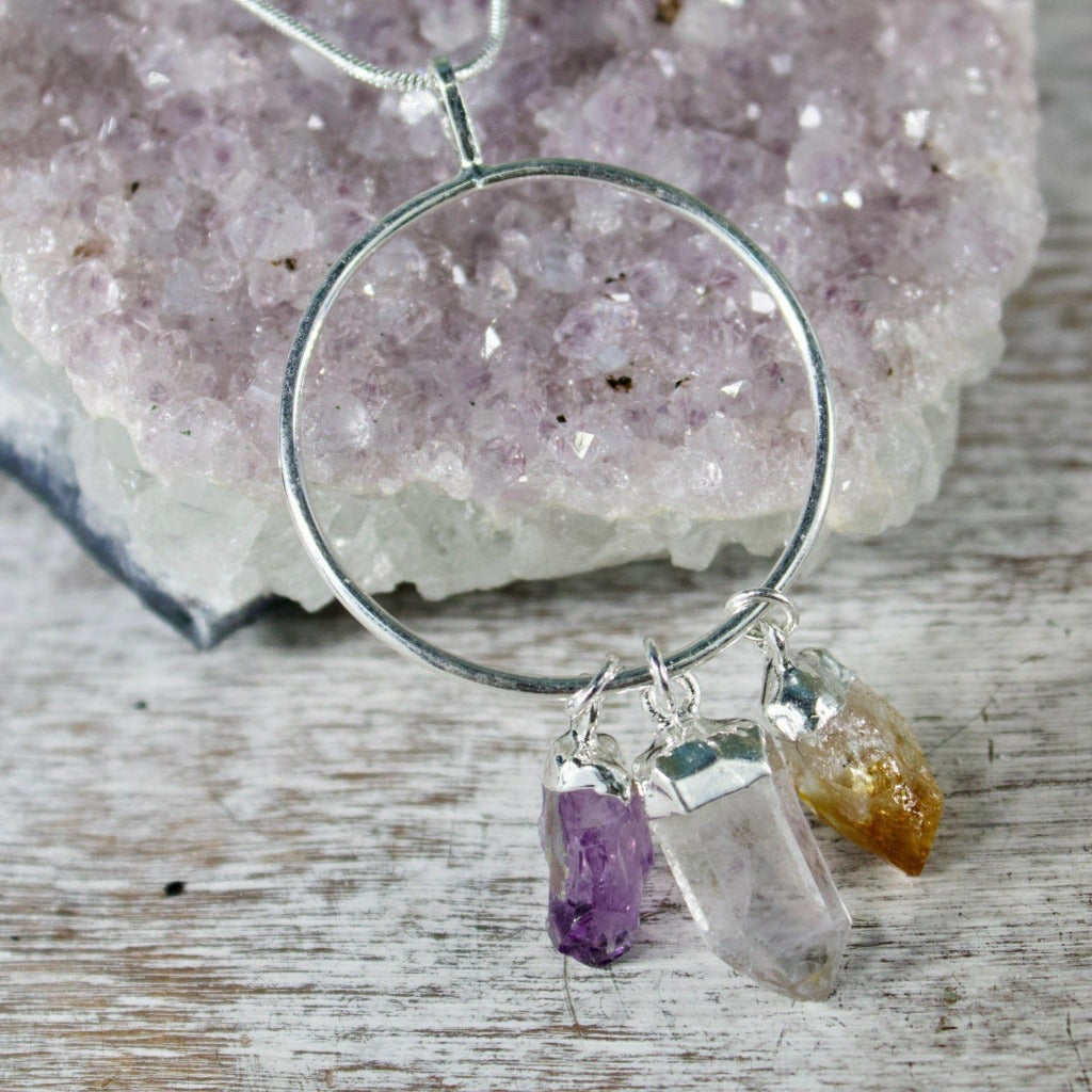 Amethyst, Citrine, and Quartz Circle Crystal Dreams Necklace