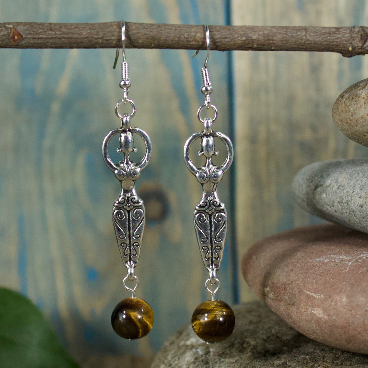 Tiger's Eye Goddess Earrings